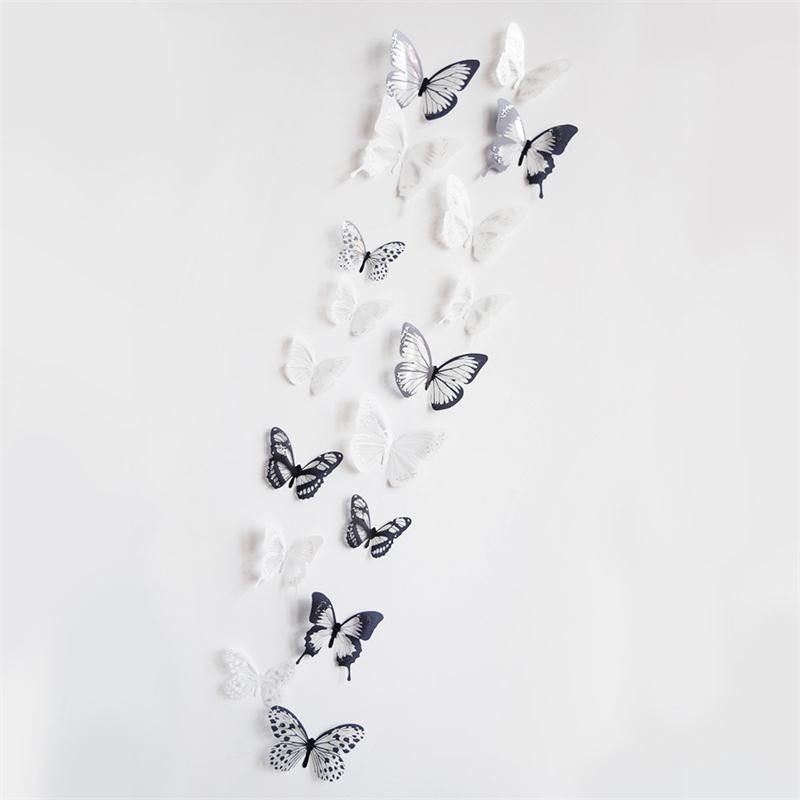 Stickers 17 Papillons noir et blanc 3D - Stickers Muraux