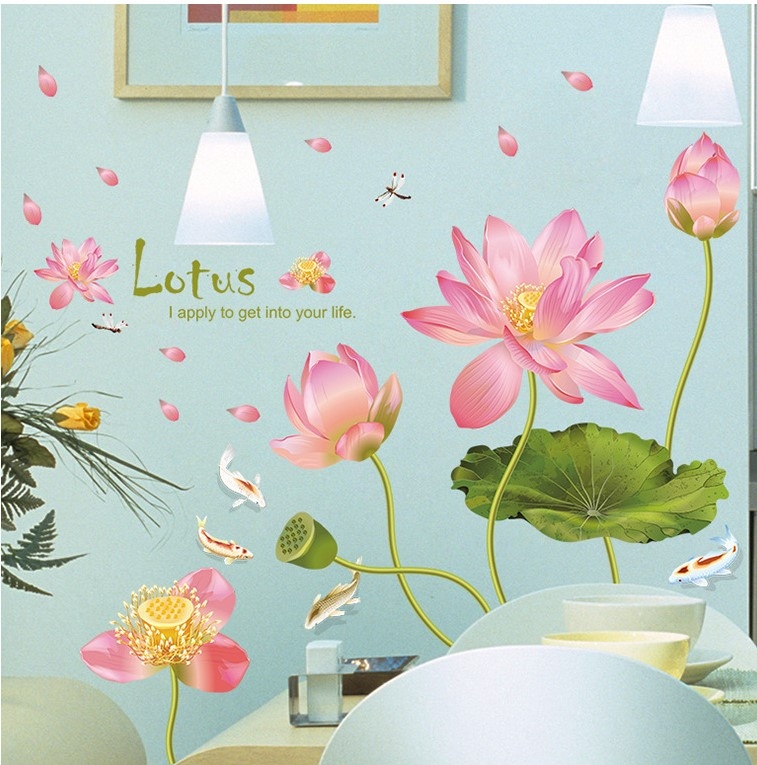 Sticker Fleurs de Lotus rose - Porte Clés porte bonheur