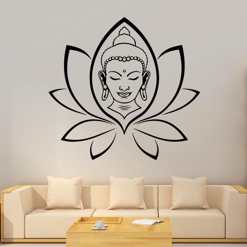 Sticker Tete De Bouddha Fleur De Lotus Stickers Muraux