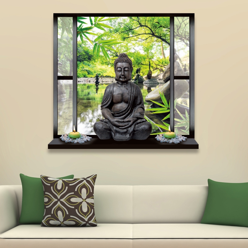 Sticker Bouddha Zen aux Bambous - Stickers Muraux