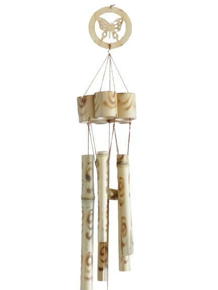 Carillon Papillon Bambou beige 5 Branches - Elément Bois