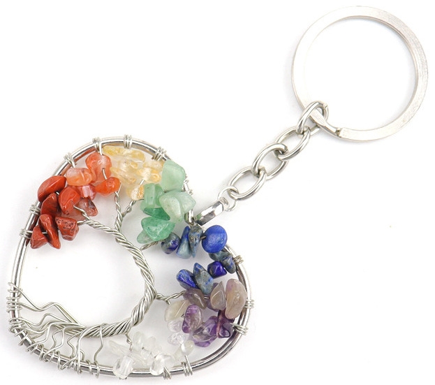 Arbre de Vie Porte Clef Original, Coeur 7 Chakra Guérir Cristal