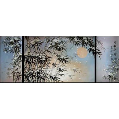 Peinture à l'huile Bambou bleu