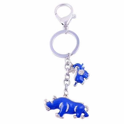 Porte Clés Eléphant et Rhinocéros bleus