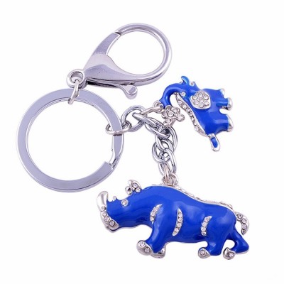 Porte Clés Eléphant et Rhinocéros bleus