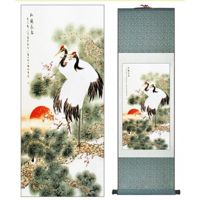 Kakemono Grues au Soleil Couchant