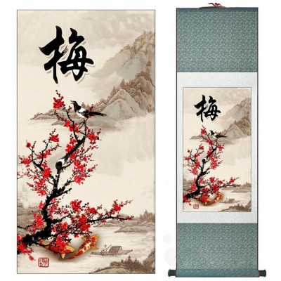 Kakemono Oiseaux sur Branche de Cerisier rouge