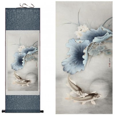 Kakemono Poissons Carpes Nénuphars bleus