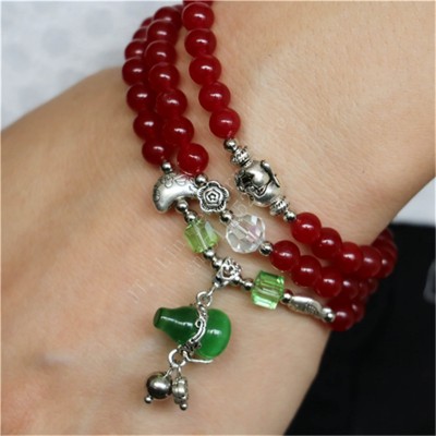 Bracelet Wu lou et Bouddha en Jade rouge