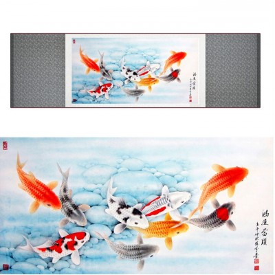 Kakemono Poissons Carpes koi bleu