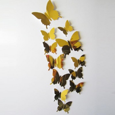 Stickers 12 Miroirs Papillons dorés 3D