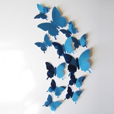 Stickers 12 Miroirs Papillons bleus 3D