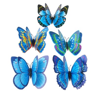 Stickers 12 Doubles Papillons bleus 3D