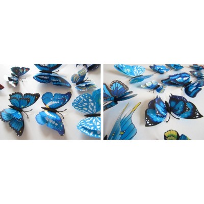 Stickers 12 Doubles Papillons bleus 3D