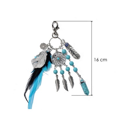 Porte Clés Attrape Rêves Plumes Turquoise