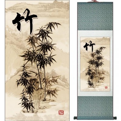 Kakemono Tiges de Bambous et Calligraphie