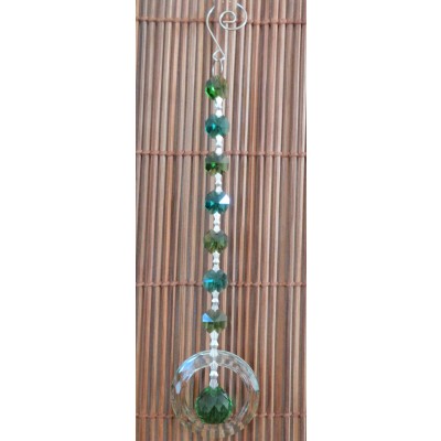 Suspension Cristal Solaire vert 20mm Spirale et Cercle