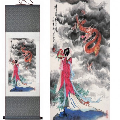 Kakemono Guan Yin Offrandes au Dragon