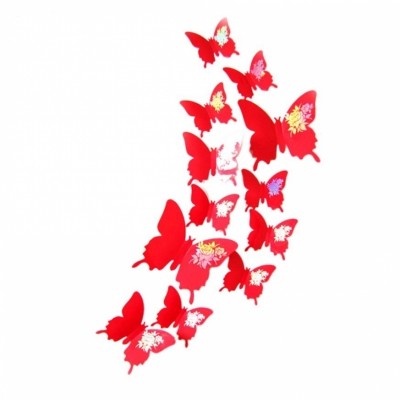 Stickers 12 Papillons rouges 3D à la Rose dorée