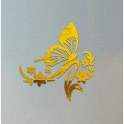Sticker Miroirs dorés Papillon sur des Fleurs