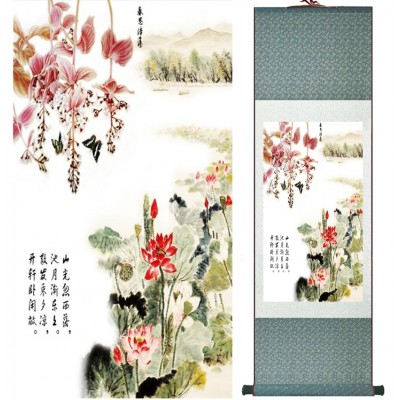 Kakemono Fleurs de Lotus et Fleurs d'Orchidées Sauvages