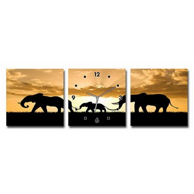 Horloge Murale Eléphants Coucher du Soleil