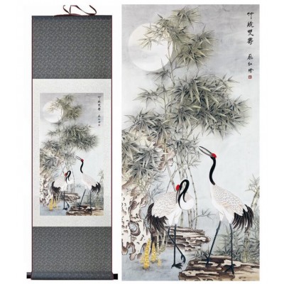 Kakemono Bambous et Grues de la Longévité