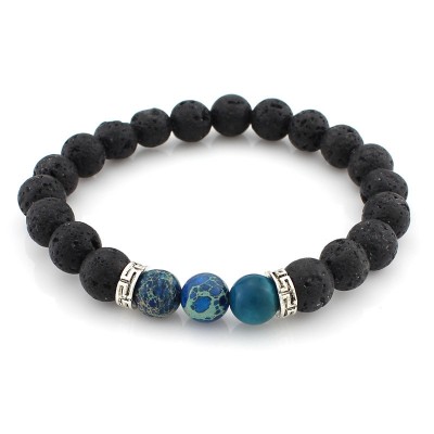 Bracelet argenté Pierres de Lave et Pierres bleues foncées
