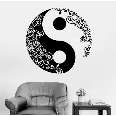 Sticker Symbole Yin Yang Fleuri