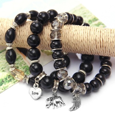 Bracelet Perles noires Eléphant Protecteur