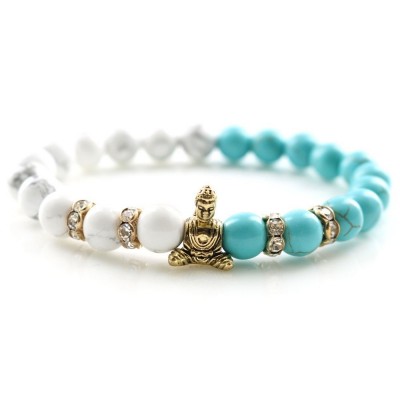 Bracelet Bouddha Thaï doré en Howlite et Turquoise