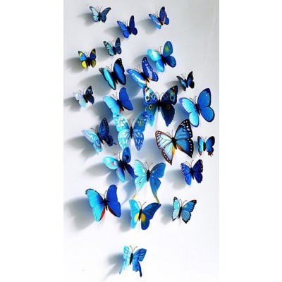 Stickers 12 Papillons Bleus 3D