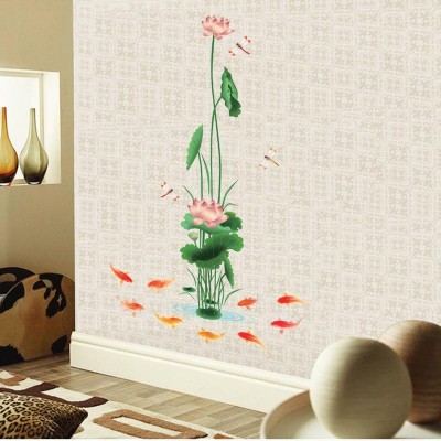 Sticker Tiges de Lotus rose Poissons Carpes