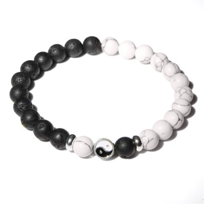 Bracelet Yin Yang Howlite, Pierre de Lave