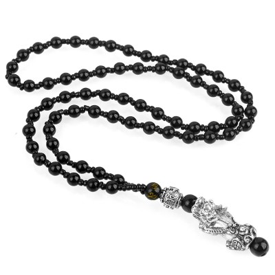 Suspension Pendentif Obsidienne Pi Yao argenté