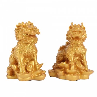 Paire de Statues Chi Lin Protecteurs dorés