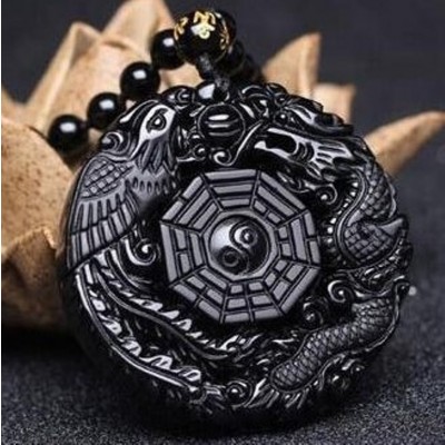 Suspension Dragon Bagua Yin Yang en Obsidienne noire