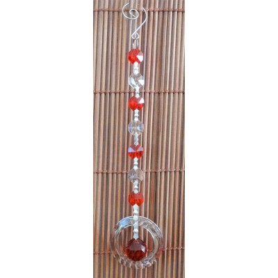 Suspension Cristal Solaire rouge 20mm Spirale et Cercle