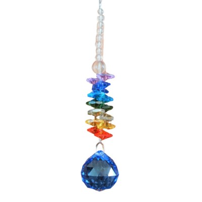 Suspension Cristal Solaire bleu 30mm Cascade multicolore