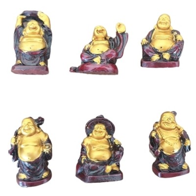 6 Statues Bouddhas Rieurs rouges et dorées