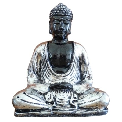 Statue Bouddha Zen noir et argenté