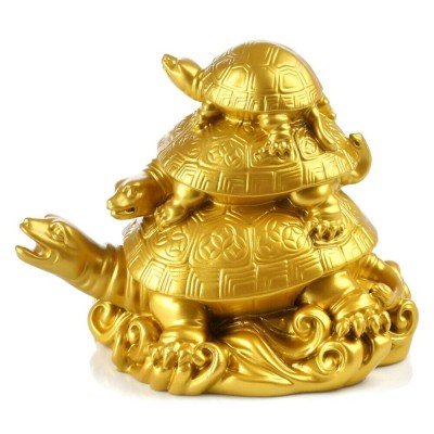 Statue les 3 Tortues de l'Harmonie dorée
