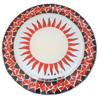Miroir Soleil Mosaïque rouge et blanc 40cm