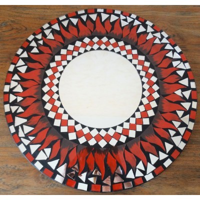 Miroir Soleil Mosaïque rouge et noir 40cm