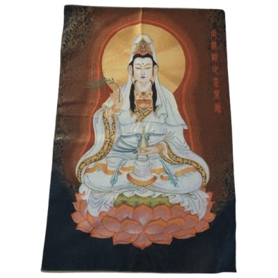 Grand Tangka Tapisserie Guan Yin sur Fleur de Lotus