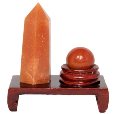Ensemble Boule et Pointe d'Aventurine rouge
