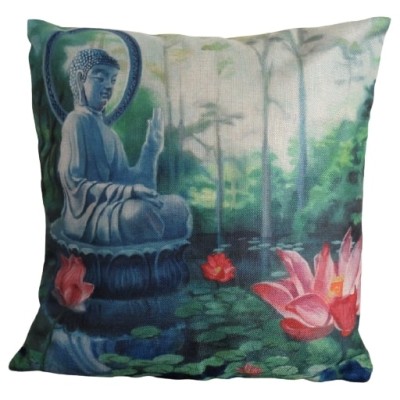 Housse de Coussin Bouddha sur Fleur de Lotus