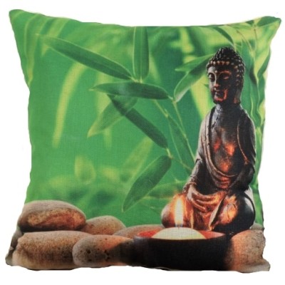 Housse Coussin Bouddha Feuilles de Bambous