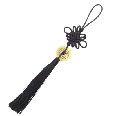 Grand Talisman Bois marron Pièce de Monnaie Chinoise