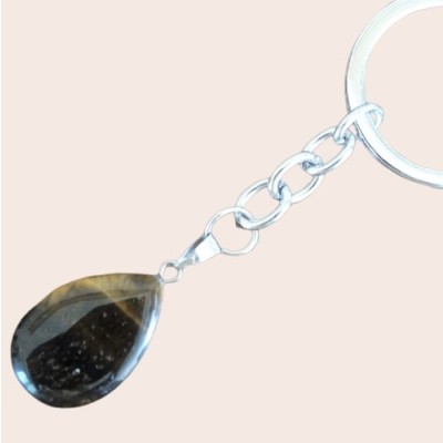 Porte Clés Goutte en Oeil de Tigre marron